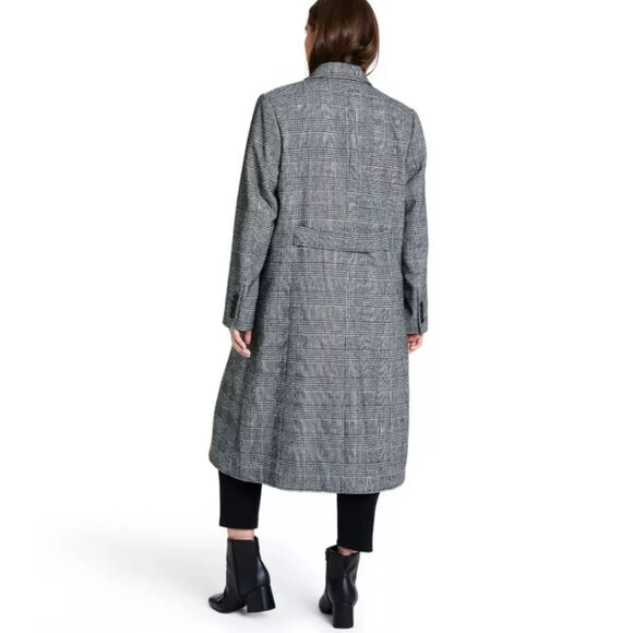Nili Lotan Women's Size S Black White Plaid Double Breasted Overcoat - Picture 2 of 10